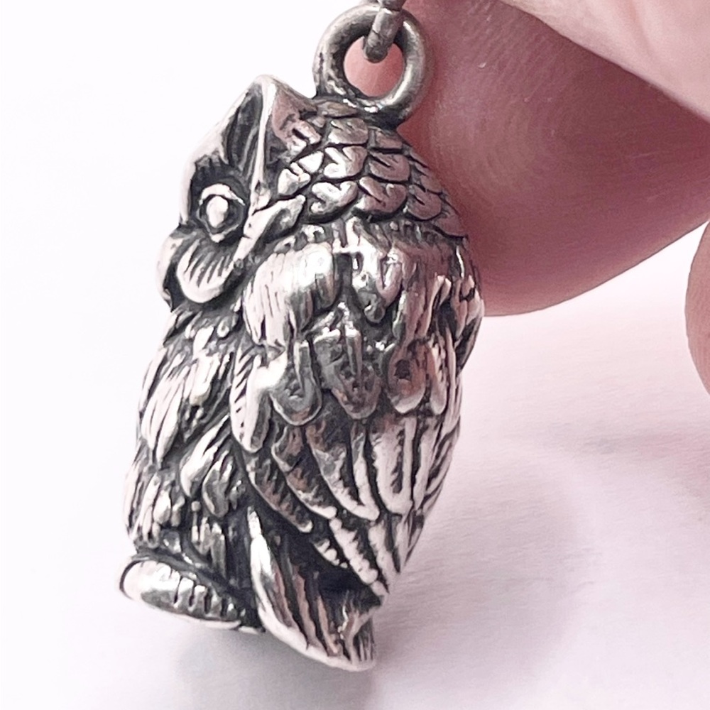 Solid Sterling Silver Owl Pendant - image 2